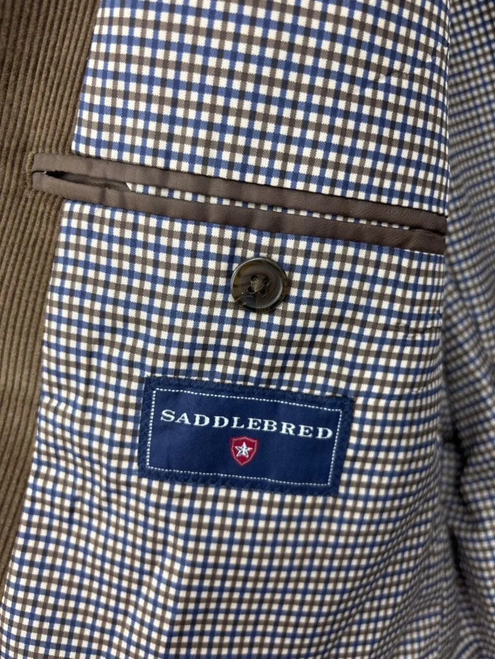 Saddlebred Mens Corduroy Sport Coat Blazer Jacket Brown 46 Long